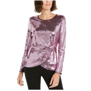 NWT Pink Sequin Mock Wrap Blouse